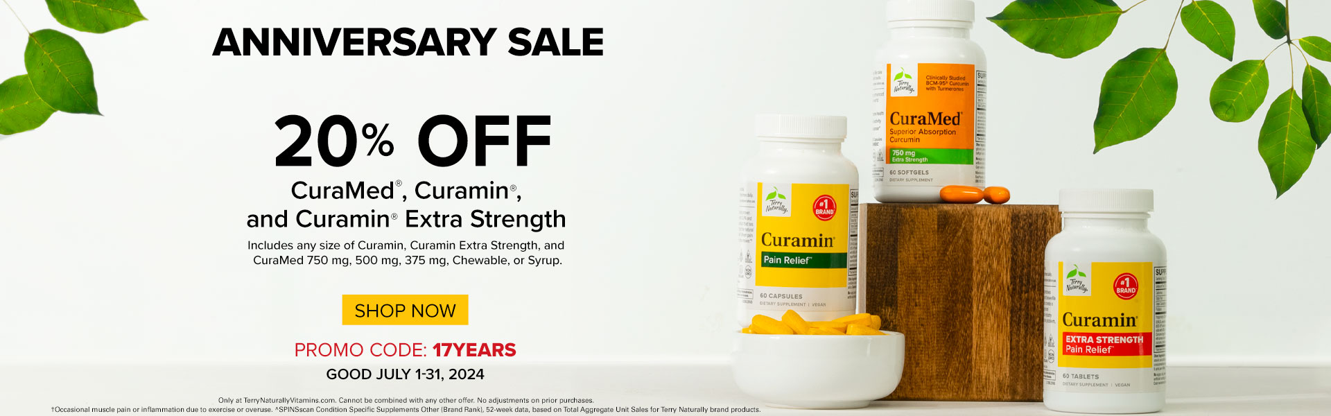 ANNIVERSARY SALE • 20% Off CuraMed®, Curamin®, and Curamin® Extra Strength • SHOP NOW